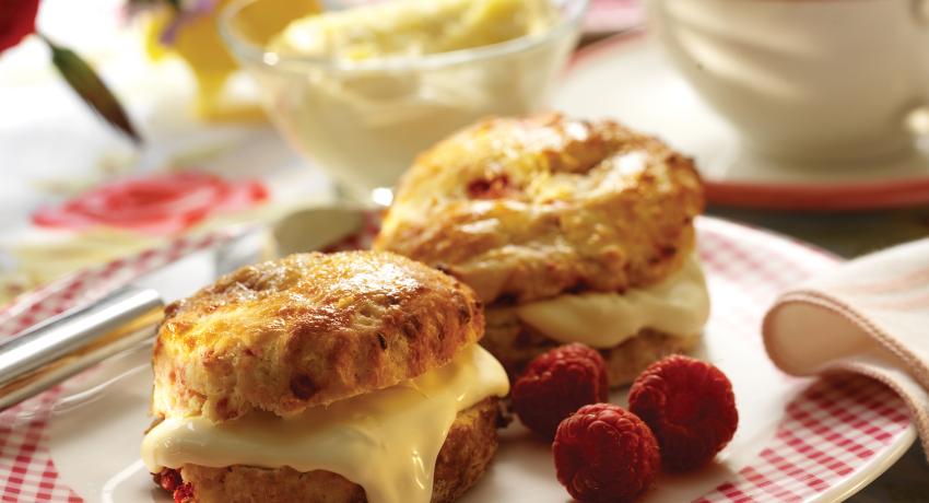 Raspberry Buttermilk Scones With Clotted Cream