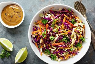 Crunchy rainbow slaw with peanut butter dressing